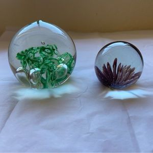 (2) Vintage MCM glass paperweights